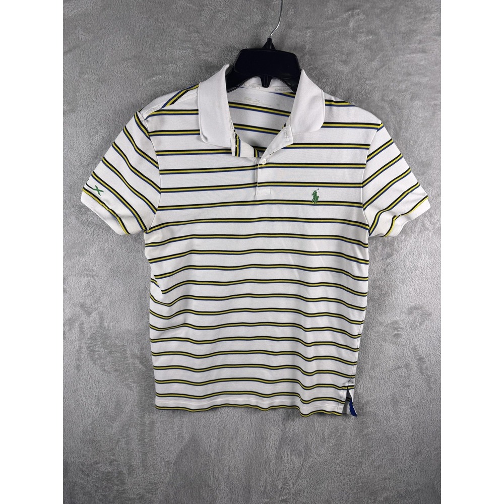 RLX Ralph Lauren Polo Shirt Mens Small White Striped Short Sleeve Golf